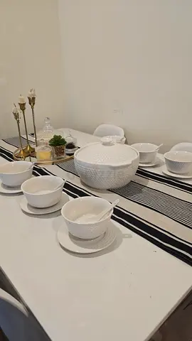 White Ceramic Soup/Serving Set with Ladle and Bowls