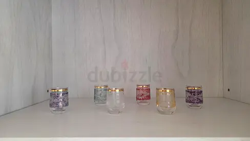 Set of 6 Decorative Shot Glasses with Gold Trim