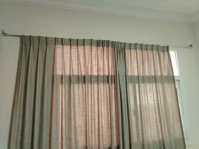 Beige Full-Length Curtain Pair with Rod — Ready to Hang