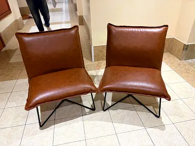 Pair of Brown Faux Leather Accent Chairs with Metal Legs