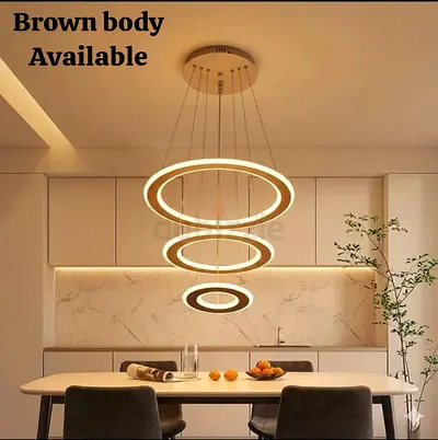 Modern LED Ring Pendant Chandelier - 3-Tier Circular Light brown Body 3color Led
