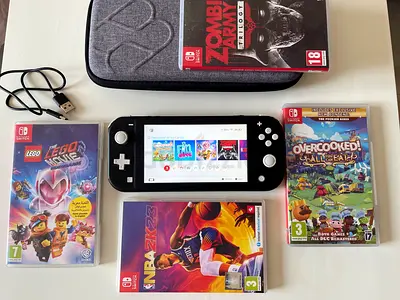 Nintendo Switch Lite Black Full Bundle with 4 Games & Pouch