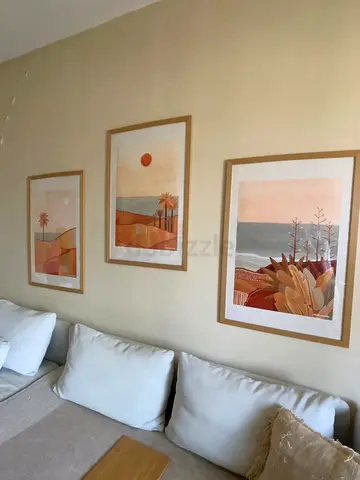 Set of 3 Framed Coastal Sunset Prints - Neutral Tones