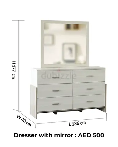 White 6-Drawer Dresser with Large Mirror - Good Condition