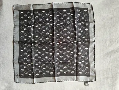 Vintage Arnys Paris Silk Scarf Pocket Square Black Gray Italy Motif Design Japan VTG