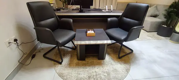 2 Black Leather Visitor Chairs + Small Side Table Set – Executive Style