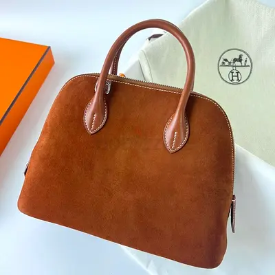 Hermes Bolide 1923 25cm Bag In Gold Doblis Suede Leather