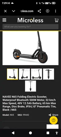 Navee N65 Folding Electric Scooter - 10" Pneumatic Tires, 48V 12.5Ah, 65km Range