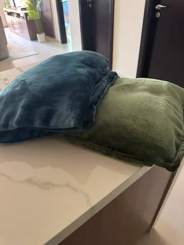 Soft Microfibre Throw Blankets - green and dark blue  double size bed