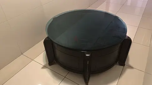Stylish Round Wooden Table with Glass Top –  / Home R Us