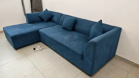 Blue L-shaped Fabric Sofa – 3-Seater with Chaise
