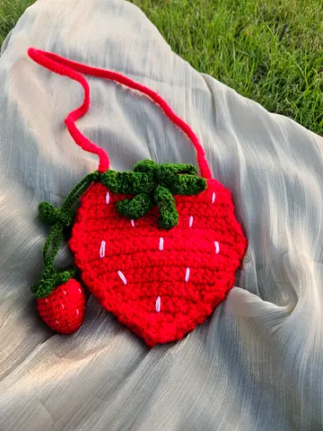 Handmade Crocheted Strawberry Crossbody Bag - Cute Kids/Adult Accessory