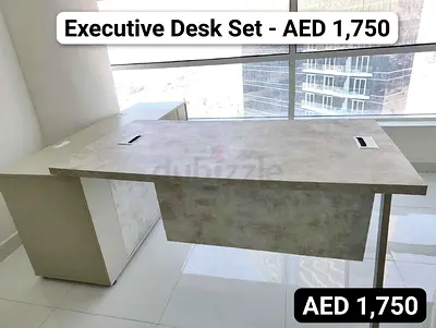 Executive L-shaped Office Desk - Concrete Finish, Good Condition