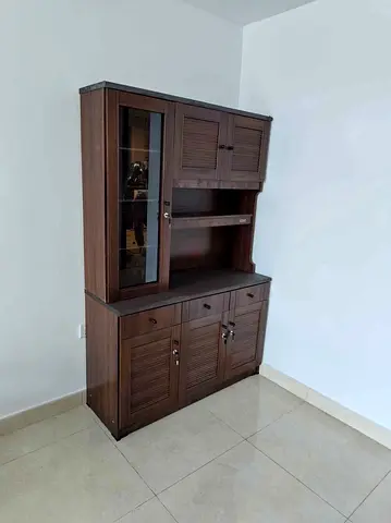 Solid Wooden Kitchen Cabinet / Display Hutch - Dark Brown