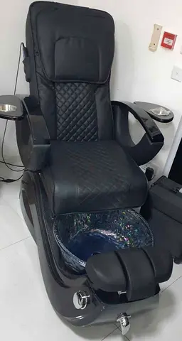 Black Luxury Massage Pedicure Chair with Foot Bath and Reclining Backrest