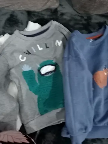 Children's cozy sweatshirts - grey 'Chillin' monster' and blue sweatshirt, size2 years kids