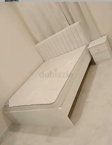 Double white bed frame with mattress and bedside drawer - good condition