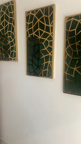 Set of 3 Geometric Green & Gold Wall Panels