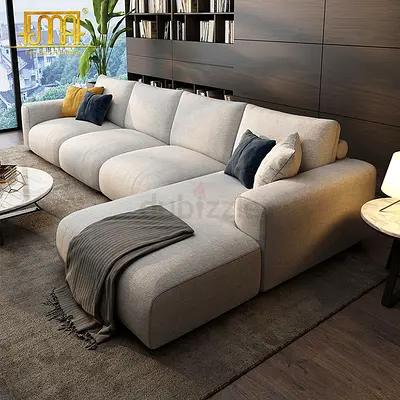 Large Modern L-Shaped Fabric Sofa with Chaise - Light Grey