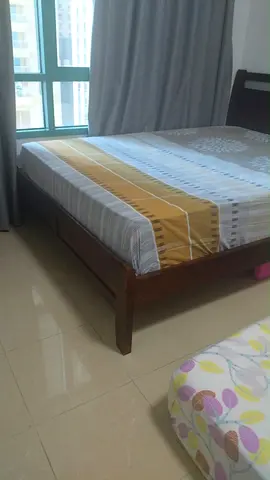 Solid wood queen bed frame with mattress - good condition