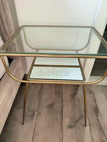 Glass Top Side Table with Gold Brass Frame - Small Accent Table