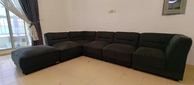 Large L-Shape Sectional Sofa with Ottoman + 2 Black Folding Chairs | Living Room Set