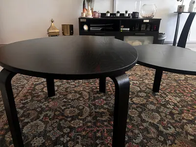 Set of 2 Black Round Coffee Tables - Solid Wood Finish