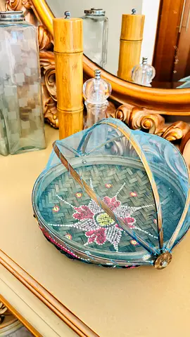 Bali Handwoven Decorative Bamboo Basket with Beaded Floral Design