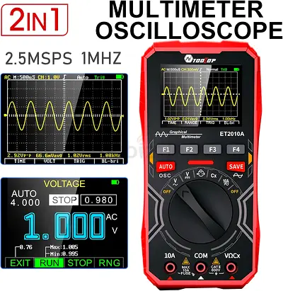 ET2010A 2 in 1 Digital Oscilloscope Multimeter Laboratory Oscilloscope 2.5Msps 1MHz