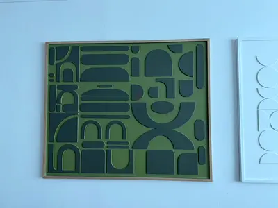 Modern Geometric Wall Art Panel – Framed Green Abstract Relief