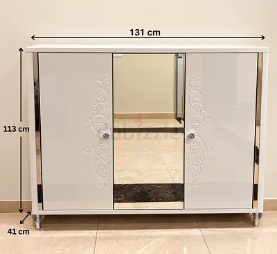 Elegant White Shoe Cabinet with Mirror