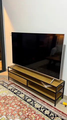 Modern industrial TV stand / media console - black metal & wood finish