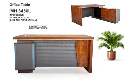 Wooden Executive Office Desk MH 3456L with Side Storage, Grey & Walnut Finish