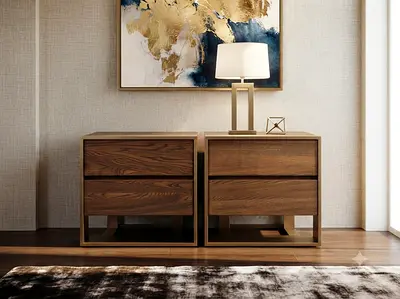 Marina Home Pair  of Modern Wooden Nightstands / Bedside Tables - Walnut Finish