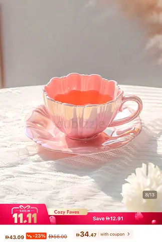 Pink Ceramic Tea Cup and Saucer Set - 1pc