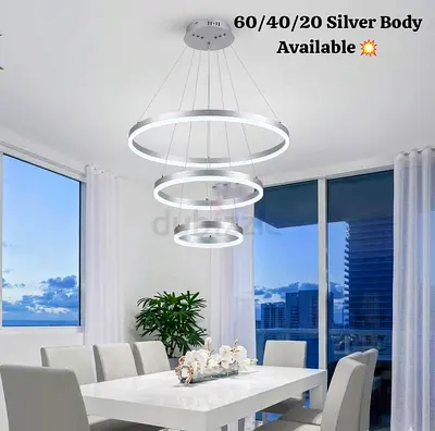Modern 3-Ring LED Pendant Chandelier - Silver Finish