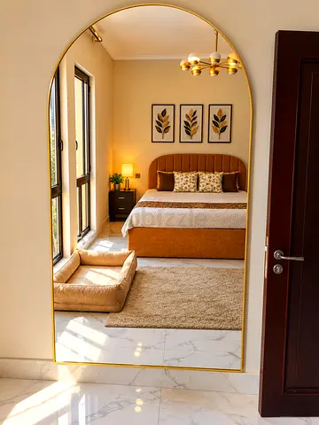 Large Gold Arch Full-Length Mirror — Floor/Wall Mounted, Modern