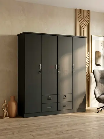 Dark Wood 4-Door Wardrobe with Drawers Good quality