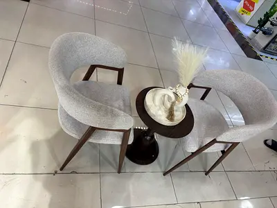Pair of modern metal strong quality  chairs with small round side table