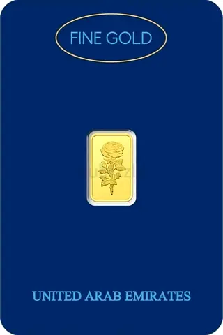 Fine Gold 24K Small Gold Bar - UAE Rose Design (Sealed Card) 1 Gram
