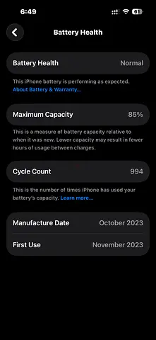 iPhone with 85% Battery Health — Used, Ready to Setup 256 GB