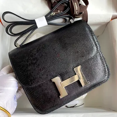 Hermes Constance 18 Bag In Black Lizard Leather