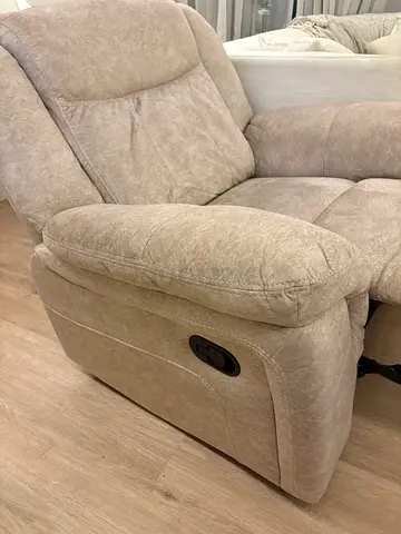 Beige Recliner Sofa - Comfortable Fabric, Good Condition