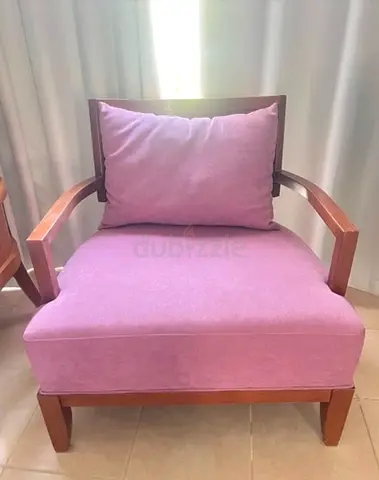 Wood-framed Armchair with Pink Upholstery - Good Condition