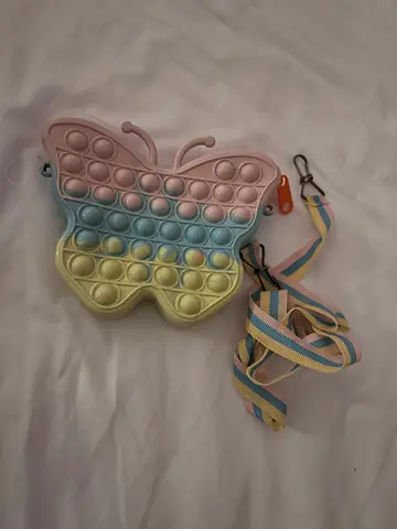 Butterfly pop-it fidget toy bag with strap — pastel rainbow