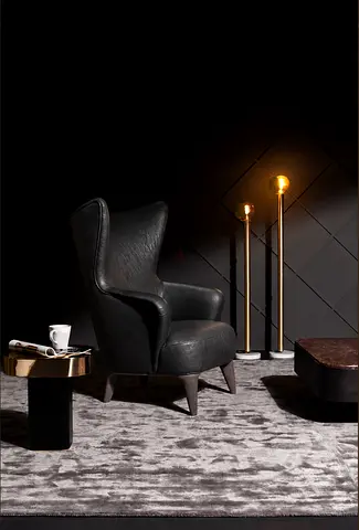 Black grain leather armchair // Vibieffe 1950_Atmosfera
