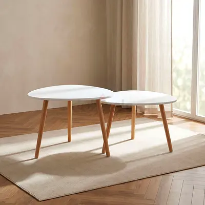 New Toto Nest of Tables with Solid Wood Legs - Set of 2