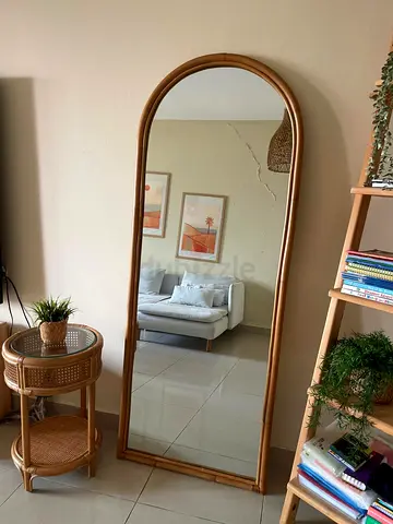 Full-length Rattan Framed Arch Mirror - Natural Finish