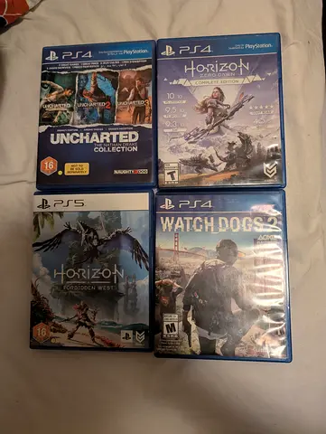 PS games: Uncharted Collection, Horizon (Zero Dawn & Forbidden West), Watch Dogs 2.