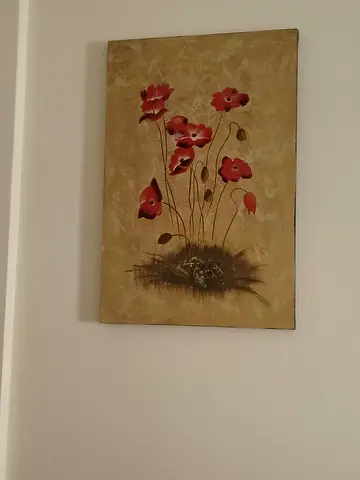 Hand-painted Floral Canvas Wall Art — Red Poppies on Beige Background